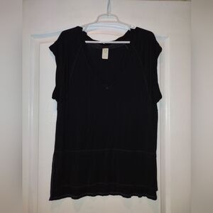 Free People We The Free Black Short Sleeve V-Neck Top Size Small
